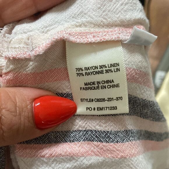 CLOTH & STONE Anthropologie Frayed Hem Strapless Linen Dress Vertical Striped - Picture 9 of 10